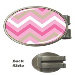 Pink Red White Grey Chevron Wave Money Clips (oval) 