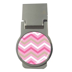 Pink Red White Grey Chevron Wave Money Clips (round)  by Mariart