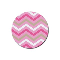 Pink Red White Grey Chevron Wave Rubber Coaster (round)  by Mariart