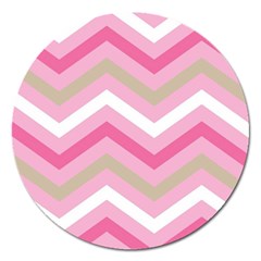 Pink Red White Grey Chevron Wave Magnet 5  (round) by Mariart