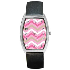 Pink Red White Grey Chevron Wave Barrel Style Metal Watch by Mariart