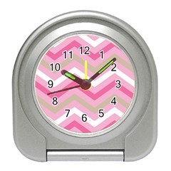 Pink Red White Grey Chevron Wave Travel Alarm Clocks by Mariart