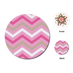 Pink Red White Grey Chevron Wave Playing Cards (round) 