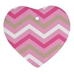 Pink Red White Grey Chevron Wave Heart Ornament (two Sides) by Mariart