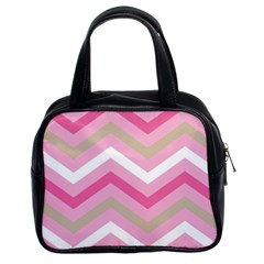 Pink Red White Grey Chevron Wave Classic Handbags (2 Sides) by Mariart