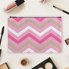 Pink Red White Grey Chevron Wave Cosmetic Bag (large)  by Mariart