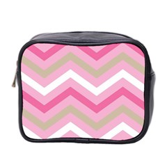 Pink Red White Grey Chevron Wave Mini Toiletries Bag 2-side by Mariart