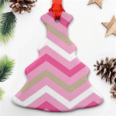 Pink Red White Grey Chevron Wave Christmas Tree Ornament (two Sides) by Mariart