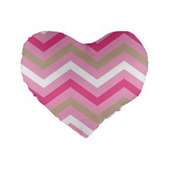 Pink Red White Grey Chevron Wave Standard 16  Premium Heart Shape Cushions by Mariart