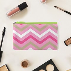 Pink Red White Grey Chevron Wave Cosmetic Bag (xs) by Mariart