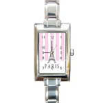 Pink Paris Eiffel Tower Stripes France Rectangle Italian Charm Watch Front