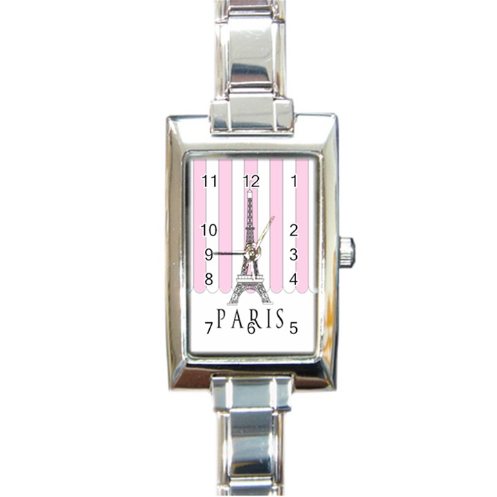 Pink Paris Eiffel Tower Stripes France Rectangle Italian Charm Watch