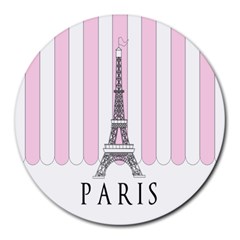 Pink Paris Eiffel Tower Stripes France Round Mousepads by Mariart