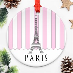 Pink Paris Eiffel Tower Stripes France Ornament (round) by Mariart