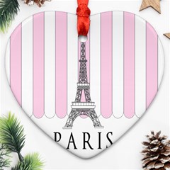 Pink Paris Eiffel Tower Stripes France Ornament (heart) by Mariart