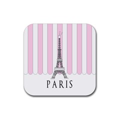 Pink Paris Eiffel Tower Stripes France Rubber Coaster (square) 