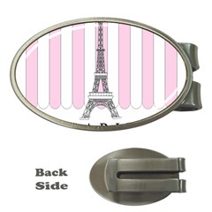 Pink Paris Eiffel Tower Stripes France Money Clips (oval)  by Mariart