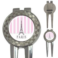 Pink Paris Eiffel Tower Stripes France 3-in-1 Golf Divots by Mariart