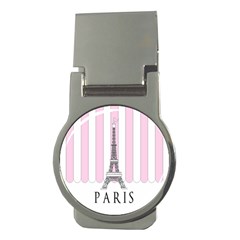 Pink Paris Eiffel Tower Stripes France Money Clips (round)  by Mariart