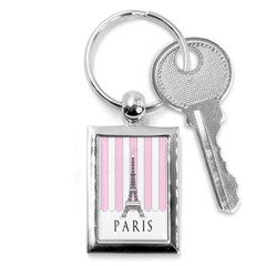 Pink Paris Eiffel Tower Stripes France Key Chains (rectangle)  by Mariart