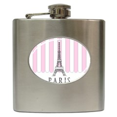 Pink Paris Eiffel Tower Stripes France Hip Flask (6 Oz) by Mariart