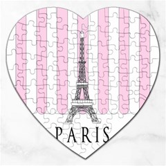 Pink Paris Eiffel Tower Stripes France Jigsaw Puzzle (heart) by Mariart