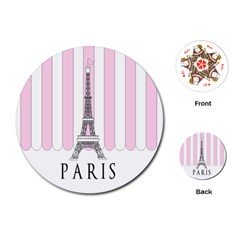 Pink Paris Eiffel Tower Stripes France Playing Cards (round)  by Mariart