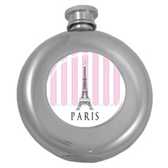 Pink Paris Eiffel Tower Stripes France Round Hip Flask (5 Oz) by Mariart