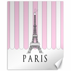 Pink Paris Eiffel Tower Stripes France Canvas 16  X 20   by Mariart