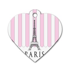 Pink Paris Eiffel Tower Stripes France Dog Tag Heart (two Sides) by Mariart