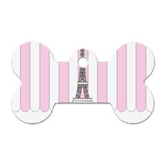 Pink Paris Eiffel Tower Stripes France Dog Tag Bone (two Sides) by Mariart