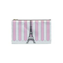 Pink Paris Eiffel Tower Stripes France Cosmetic Bag (small)  by Mariart