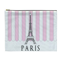 Pink Paris Eiffel Tower Stripes France Cosmetic Bag (xl) by Mariart