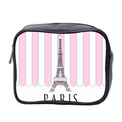 Pink Paris Eiffel Tower Stripes France Mini Toiletries Bag 2-side by Mariart