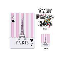 Pink Paris Eiffel Tower Stripes France Playing Cards 54 (mini)  by Mariart