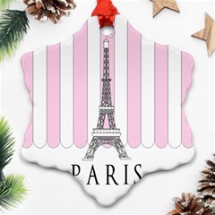 Pink Paris Eiffel Tower Stripes France Snowflake Ornament (two Sides) by Mariart