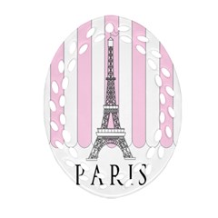 Pink Paris Eiffel Tower Stripes France Oval Filigree Ornament (two Sides) by Mariart