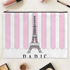 Pink Paris Eiffel Tower Stripes France Cosmetic Bag (xxxl)  by Mariart