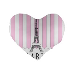 Pink Paris Eiffel Tower Stripes France Standard 16  Premium Heart Shape Cushions by Mariart