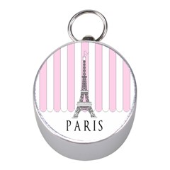 Pink Paris Eiffel Tower Stripes France Mini Silver Compasses by Mariart