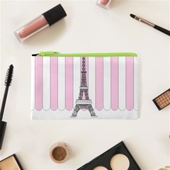 Pink Paris Eiffel Tower Stripes France Cosmetic Bag (xs) by Mariart