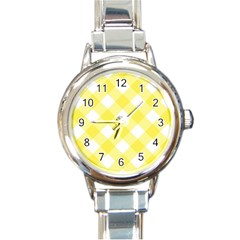 Plaid Chevron Yellow White Wave Round Italian Charm Watch