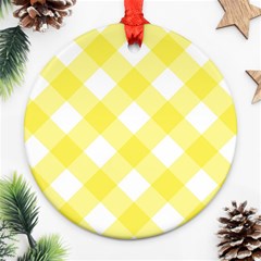 Plaid Chevron Yellow White Wave Ornament (round) by Mariart