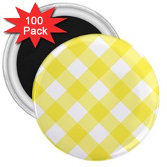 Plaid Chevron Yellow White Wave 3  Magnets (100 Pack) by Mariart