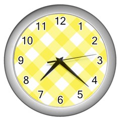 Plaid Chevron Yellow White Wave Wall Clocks (silver)  by Mariart