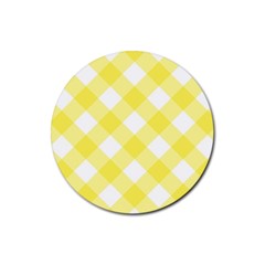 Plaid Chevron Yellow White Wave Rubber Round Coaster (4 Pack) 