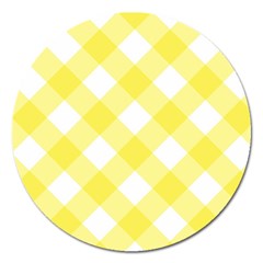 Plaid Chevron Yellow White Wave Magnet 5  (round) by Mariart