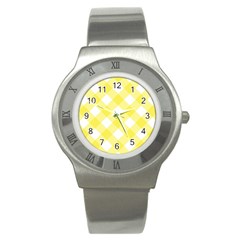 Plaid Chevron Yellow White Wave Stainless Steel Watch by Mariart