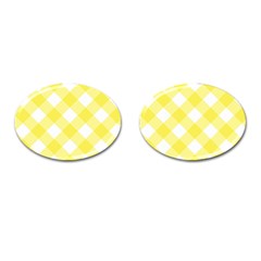 Plaid Chevron Yellow White Wave Cufflinks (oval)