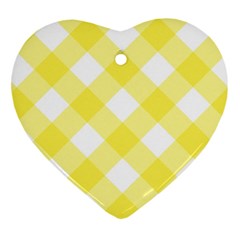 Plaid Chevron Yellow White Wave Heart Ornament (two Sides) by Mariart